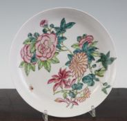 A Chinese famille rose ruby back saucer dish, Yongzheng period, semi-eggshell porcelain, finely