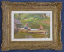 Evgeni Nissalovitch Levin (Russian, 1922-1989)oil on canvas,Figures in a rowing boat,inscribed