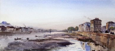 Conrad H. R. Carelli (1869-1950)watercolour,Italian river landscape,signed,6.5 x 13.5in. Starting