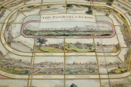 A Panorama of Europe game - A New Game, with coloured prints of European cities on a single piece of