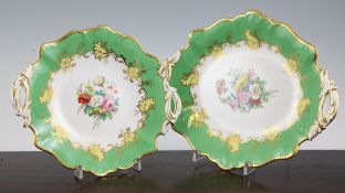 An English porcelain seventeen piece dessert service, c.1835, possibly Ridgway, each piece painted