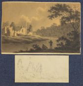 Paul Sandby Munn (1773-1845)monochrome watercolour,Ruins of Finchale Abbey, Nr. Durham, 9.25 x 14.