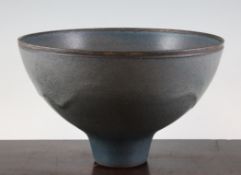 Abdo Nagi (1941-2001). A large porcelain footed bowl, 1990, decorated with a blue barium glaze