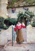 Harold Swanwick (1866-1929)two watercolours,Woman at a garden gate and Roses on cottage walls,14 x