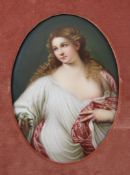 A Firenze porcelain oval plaque, circa 1900, painted with a red haired beauty with long flowing