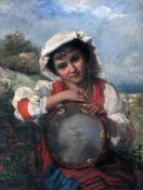 Victorian Schooloil on canvas,Italian girl holding a tambourine,11.5 x 9.5in. Starting Price: £320