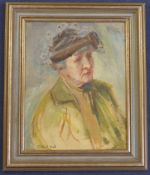 Clifford Hall (1904-1973)oil on canvasboard,Portrait of the artist`s mother,signed,19.5 x 15.5in.