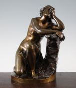 Aime Millet (1819-1891). A classical bronze figure of a kneeling woman `Disconsolate Ariadne` on