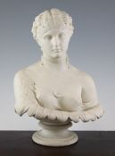 A Copeland Parian bust of Clytie, late 19th century, on a circular socle, impressed marks and date