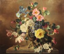 § Harold Clayton (1896-1979)oil on canvas,Still life of flowers in a rococo vase,signed,22 x 25.5in.
