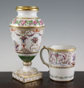 A Paris porcelain vase and a mug, early 19th century, Potter Factory, the conical vase painted