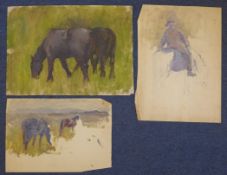 Harold Swanwick (1866-1929)nine oil sketches,Studies of ploughing scenes and other equestrian