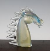 Archimede Seguso - a glass horse`s head sculpture, c. 1956, with aventurine and blue glass