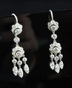 A pair of Victorian style gold and diamond set tassel drop earrings, the total diamond weight