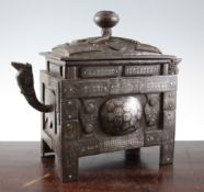 A Chinese iron and silver inlaid rectangular casket, Wanli six character mark and of the period (