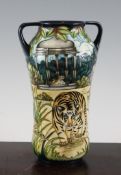 A Moorcroft `Tiger` waisted cylindrical twin handled vase, c.2007, limited edition 27/50, 10.5in.