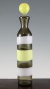 Fulvio Bianconi for Venini - a Fasce Orizzontali glass bottle and stopper, c. 1950, 16in. Starting