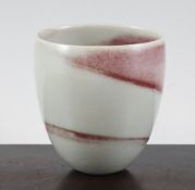 Joanna Constantinidis. A porcelain celadon and crimson spiral glazed vase, impressed `C` seal, 3.