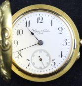 A lady`s 18ct gold and diamond set Ulysse Nardin keyless hunter fob watch, with Roman dial and