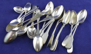 A set of six Victorian provincial silver fiddle pattern teaspoons, Josiah Williams & Co, Exeter,