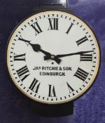 A Scottish ebonised twin dial hanging timepiece, with painted Roman dial signed Jas. Ritchie &