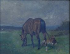 Arthur Louis Townshend (fl.1880-1912)oil on board,Mare and foal in a field,monogrammed,7 x 9in.