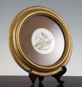 A Derby porcelain circular plaque, first half 19th century, the centre painted with three native