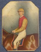 Joshua Dighton (fl.1820-40)watercolour,Portrait of a jockey,signed verso and inscribed `Merton