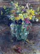 § Diana Armfield (1920-)oil on canvas,`Flowers in September from round the cabin`,15.5 x 12.5in.