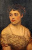 English School c.1900oil on canvas,Portrait of a lady wearing a pearl strewn dress,22.5 x 14.