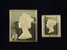 A cased limited edition 22ct gold British Definitive Stamp Replica Issue Penny black and £1