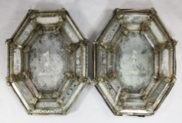 A pair of 19th century Venetian octagonal glass wall mirrors, the central plated glass etched with