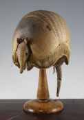 An unusual taxidermy table lamp, with a nine banded armadillo shade, 15in. Starting Price: £120