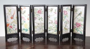 A Chinese miniature six panel famille rose folding screen, Republic period, each panel decorated
