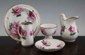 A Hammersley pink rose breakfast service, black printed marks,used by Lady Eva Dugdale, Royal Lodge,