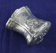 A 19th century Belgian? silver double ended snuff/spice box, of oval waisted form, embossed with
