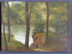 Barbizon Schooltwo oils on wooden panels,Roadside shrine and View from a riverbank,bearing