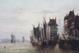 Manner of Dommersonoil on canvas,Shipping off a continental harbour,11 x 16.5in.