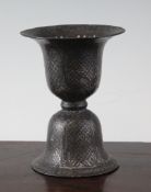 An Indian Bidri ware cup, mid 19th century, of hour glass form, decorated with panels of diaper, 5.