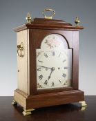 A Georgian style mahogany hour repeating bracket clock, with floral painted Roman dial and twin