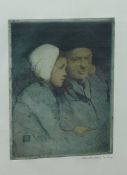 William Lee Hankey (1869-1952)coloured etching,Portrait of a Dutch Couple,signed in pencil,8 x 6in.
