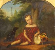 Mid 19th century English Schooloil on mahogany panel,Portrait of a boy wearing a tartan dress and