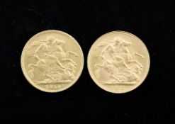 Two George V gold sovereigns, 1917 & 1918.