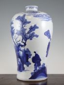 A Chinese blue and white Meiping vase, in Kangxi style, painted with sages and attendants in a