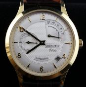 A gentleman`s modern 18ct gold Zenith Elite automatic wrist watch, the dial with Arabic and baton