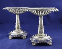 A good pair of George IV cast silver comports, by R & S Garrard & Co, the dishes with pierced