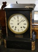 A Victorian marble and black slate mantel clock, of large proportions, with enamelled Roman dial and