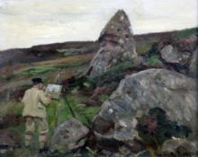 Patrick Downie (1854-1945)oil on board,Artist painting in a landscape,signed,9.5 x 12in.