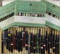 A collection of forty nine assorted fountain pens and pencils, including Mentmore, Onoto, Waterman