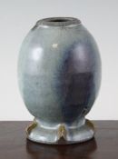 A Chinese Jun Yao ovoid vase, Song Dynasty, the circular foot with five fins, 6.25in., ground off